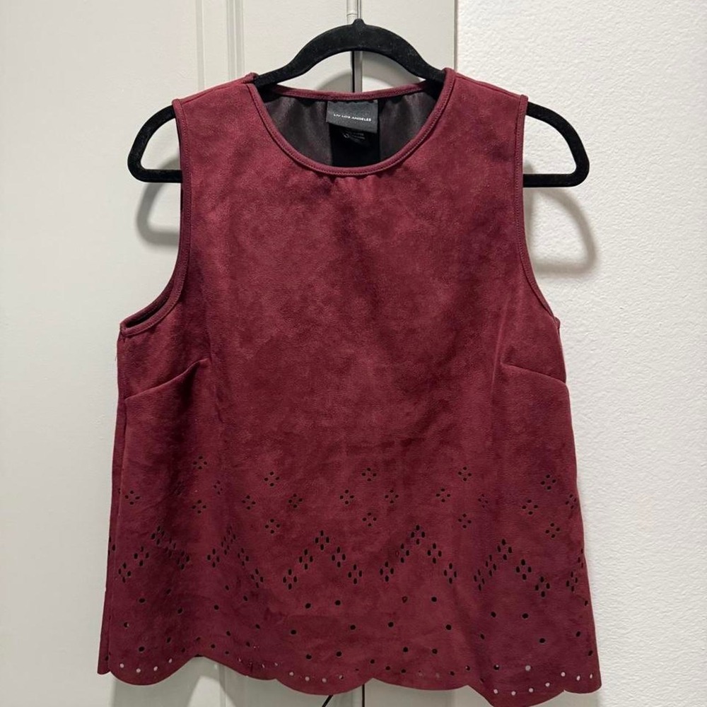 Burgundy suede tank with cut-out pattern